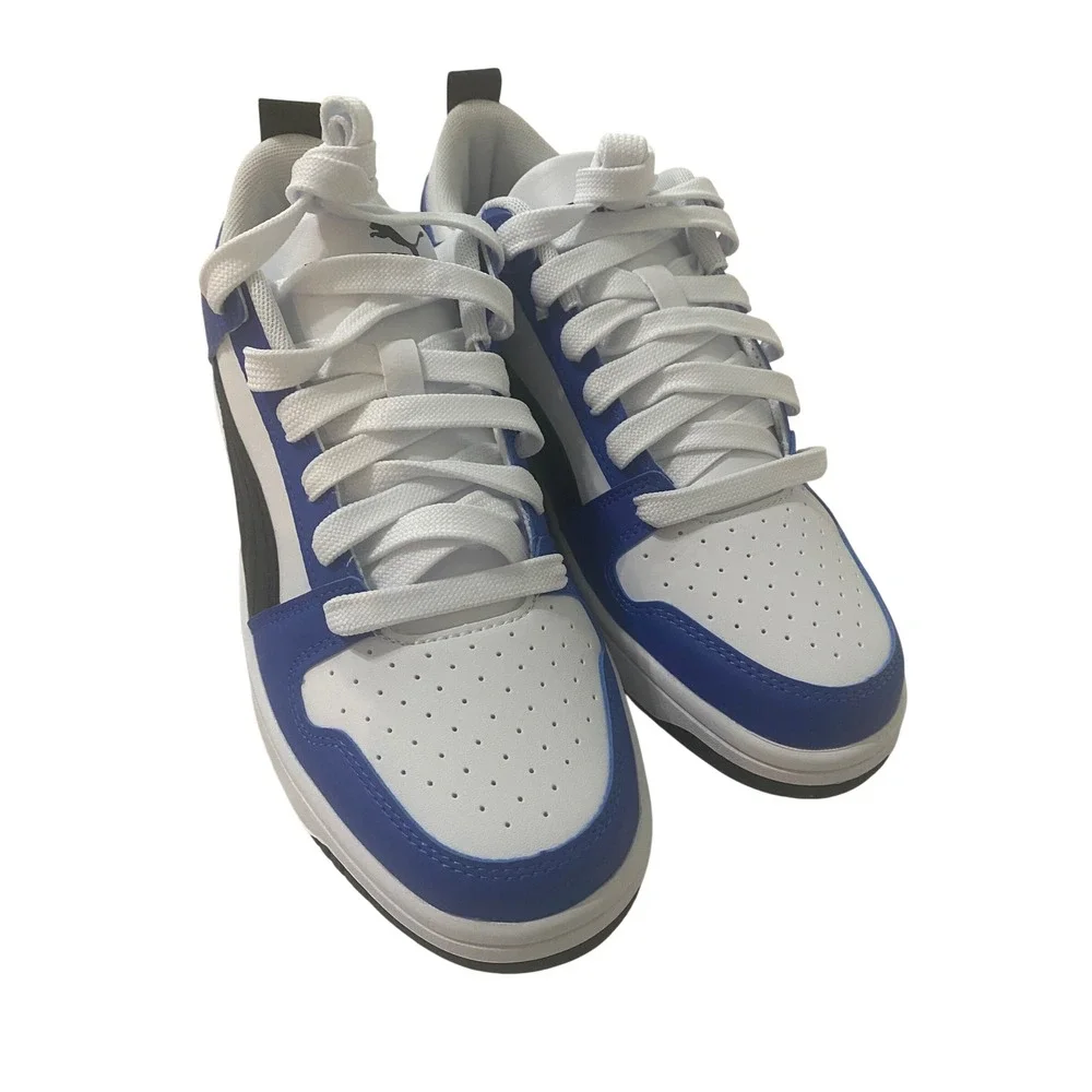 Puma Rebound Layup Lo SL Jr White Black Sapphire Blue Sneakers 370490 19 Size 7Y